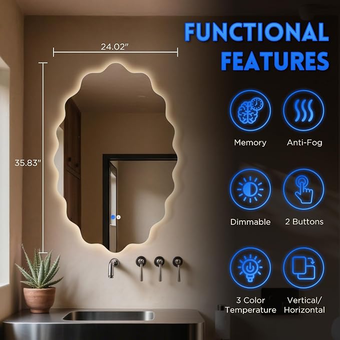 Dorlicecass Oval Wavy Led Bathroom Mirror- Vanity Mirror - Image 4