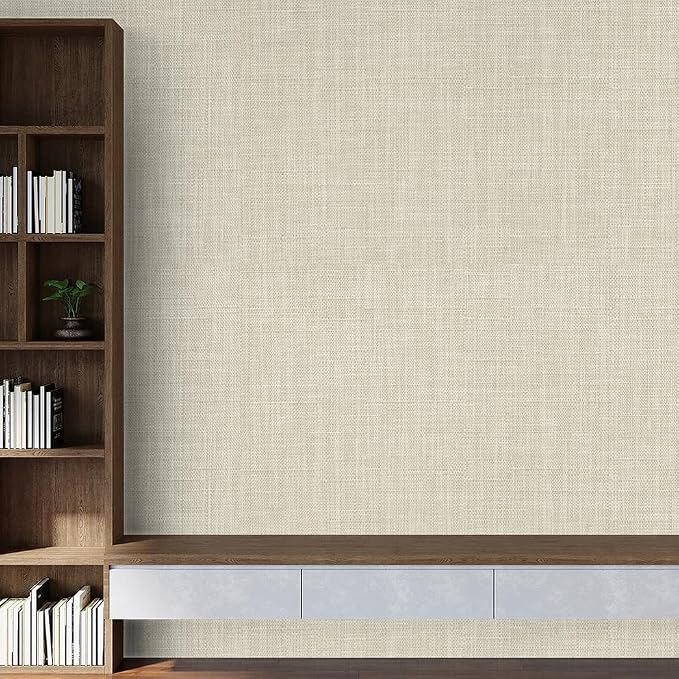 SHUFA Gray Beige Cotton-Like Textured Grasscloth Wallpaper Matte Thick Real - Image 8