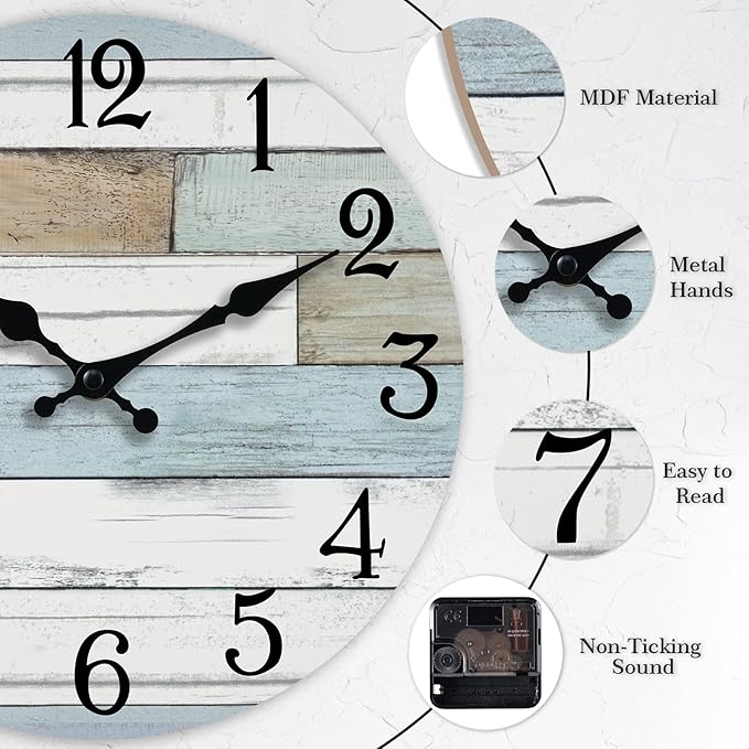 KECYET Wall Clock Battery Operated 8 Inch Silent Non Ticking Coastal Design - Image 5