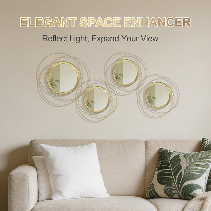 4 Piece Gold Round Wall Mirror Set Modern Metal Circle Home Decor - Image 7