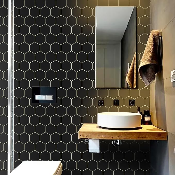 Black and Gold Wallpaper Geometric Peel and Stick Wallpaper - Image 3