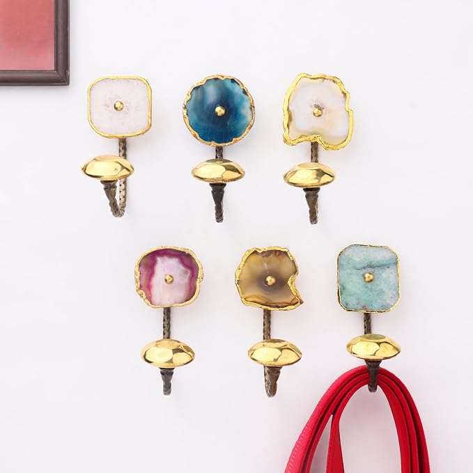 Indian Shelf Pack of 6 Stone Wall Hooks Decorative Modern by IndianShelf