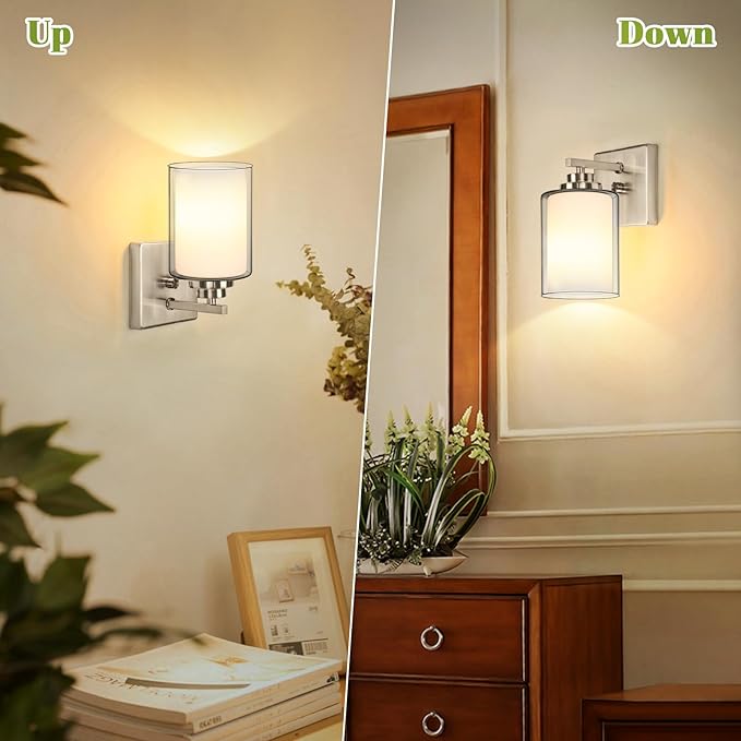 Set of 2 Wall Sconces for Bathroom, Modern Vanity Light Fixtures, Nickle Wall - Image 4