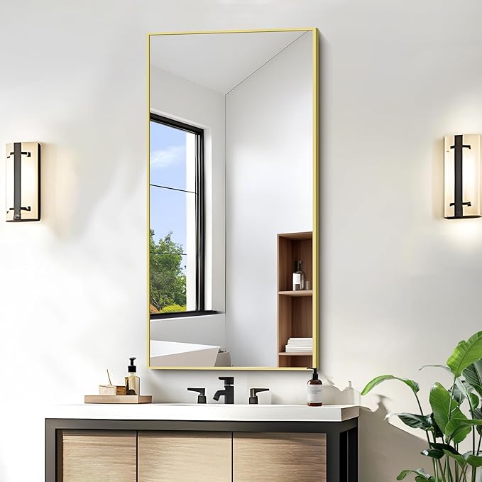KOCUUY Gold Bathroom Mirror, HD Tempered Glass, Anti-Rust Frame, Modern Design by KOCUUY