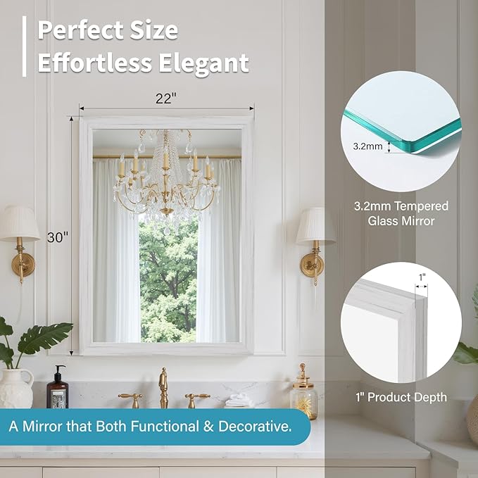 White Grey Wood Effect Framed Wall Mirror, 22x30 Rectangle Mirror, - Image 4