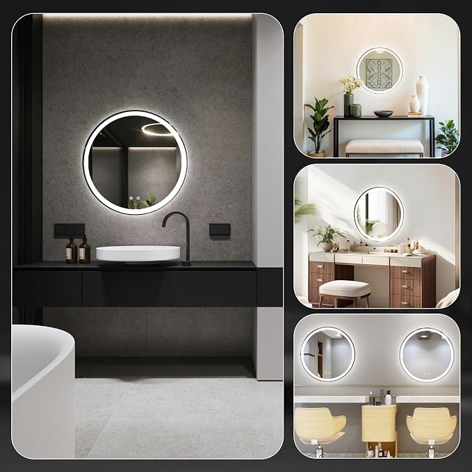 NEWBULIG 28 Inch Round LED Bathroom Wall Mirror - Image 8