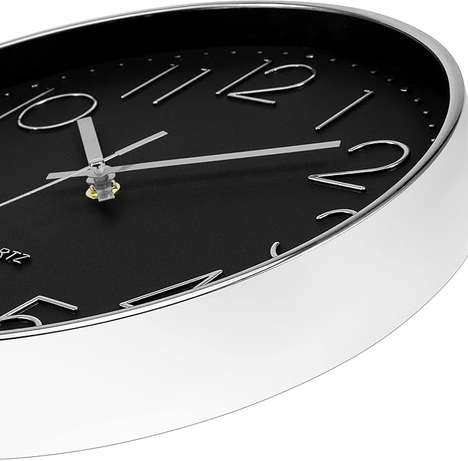Foxtop Silver Wall Clock Silent Non-Ticking Battery Operated Round Modern Wall - Image 6