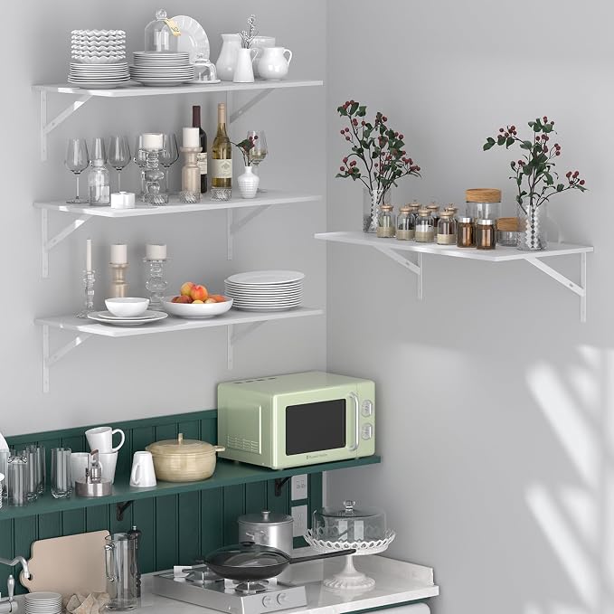 Deep Floating Shelves for Wall Set of 3, 24W x 12 Inch Deep White Floating - Image 2