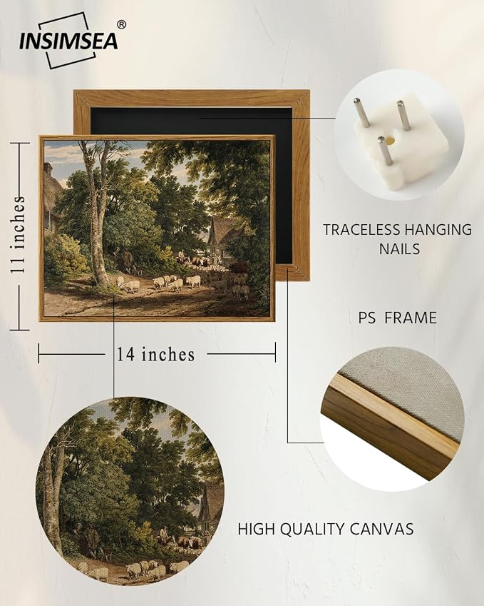 InSimSea Framed Canvas Wall Art Vintage Decor, Room Decor Classical Countryside - Image 4