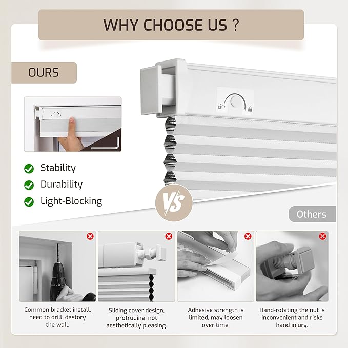 Grandekor No Drill No Tools Cordless Cellular Shades, 45.5" W x 64" H, UV - Image 5