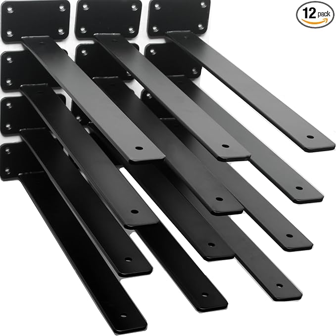 12 Pack - 14 inch Black Hidden L Shelf Bracket Iron Floating Shelf Brackets by MHMYDZ