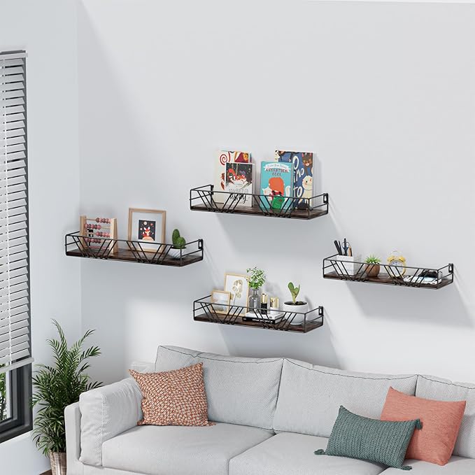 Amaoot Floating Shelves for Wall Set of 4, Different Sizes Mounted Wood by Amoot