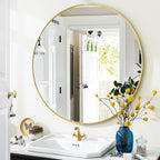 VooBang Gold Round Bathroom Mirror, 30 inch Circle Wall Mounted Hanging Mirror - Image 7
