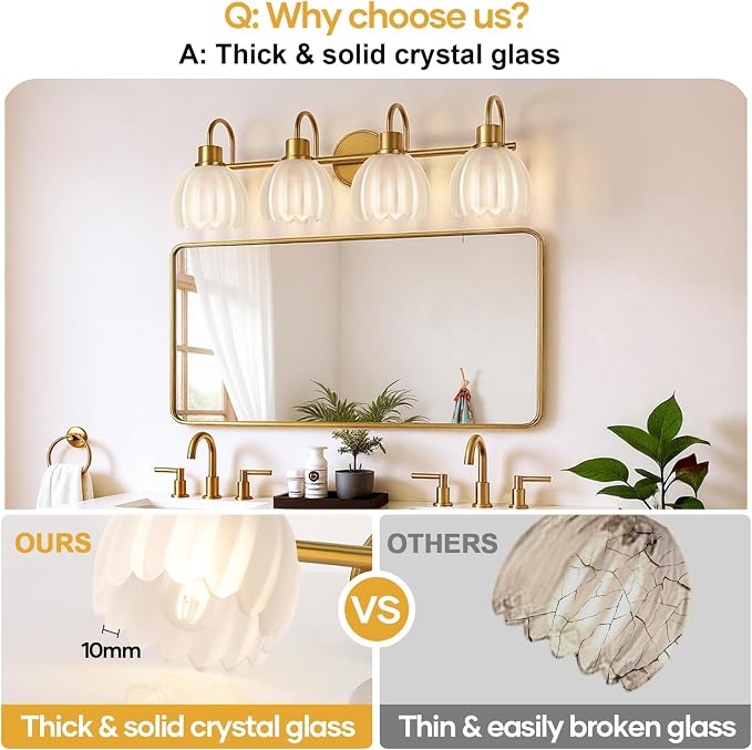 4-Light Bathroom Light Fixtures, Vintage Bathroom Vanity Lighting Fixtures Over - Image 5