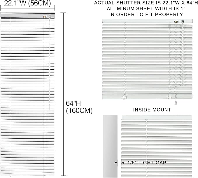 YIIBAII Mini Blinds Suitable for 22.5" W x 64" H Windows 1" Aluminum Horizontal - Image 6