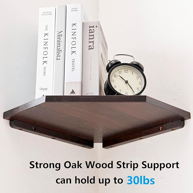 Corner Wall Shelf, Solid Oak Wood White Floating Corner Shelf Organizer - Image 6