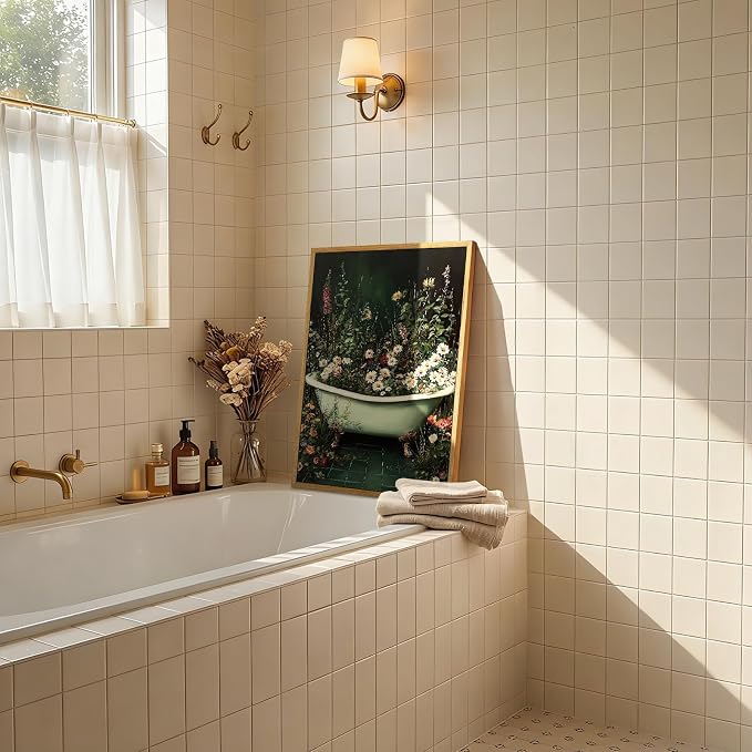 AtterrirArt Framed Vintage Bathroom Wall Art, 16 * 24inch, Whimsical Bathtub - Image 6