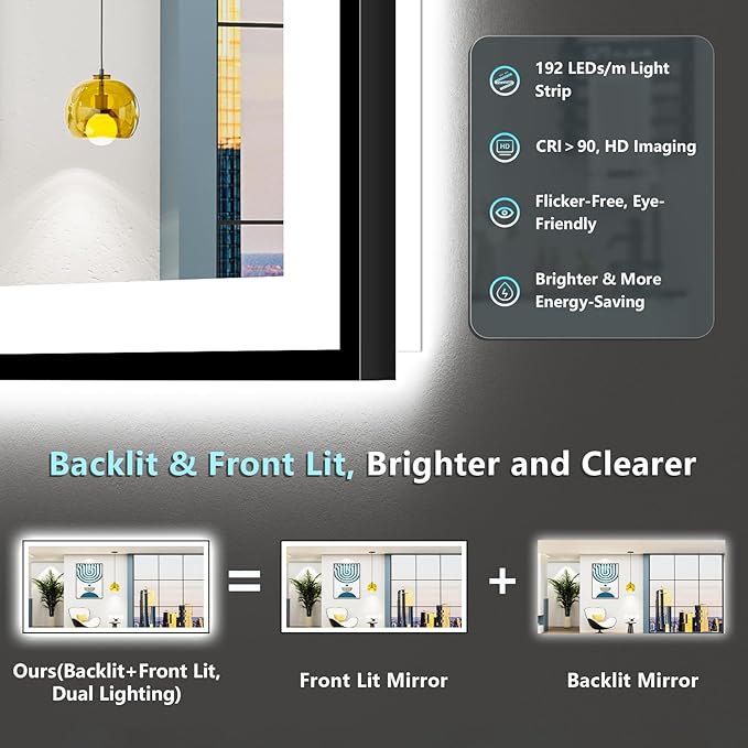 72x36 Black Framed LED Bathroom Mirror - Image 4