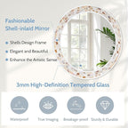 Tanmicoshomy Round Wall Mirror 30 Inch, Natural Brown Shell Framed Circle - Image 2