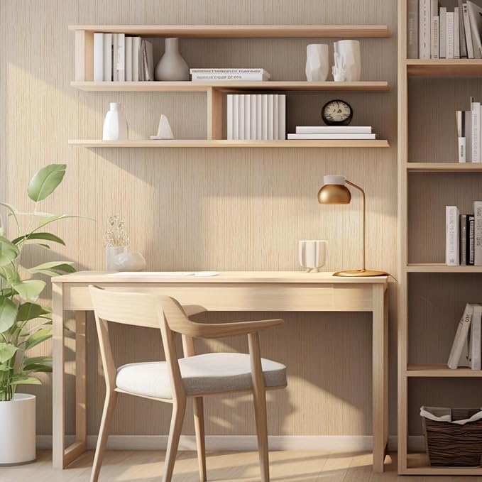 Beige Grasscloth Peel and Stick Wallpaper Vintage Texture Removable Waterproof - Image 6