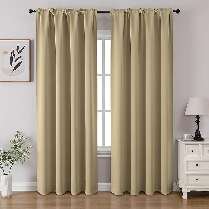 CUCRAF Beige Blackout Curtains 96 inch Length 2 Panels Set, Rod Pocket Room by CUCRAF