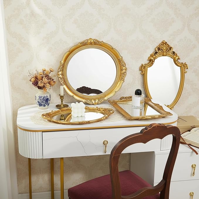 Beeveer 4 Pcs Vintage Gold Mirrors Set Decorative Hanging Wall Decor - Image 5