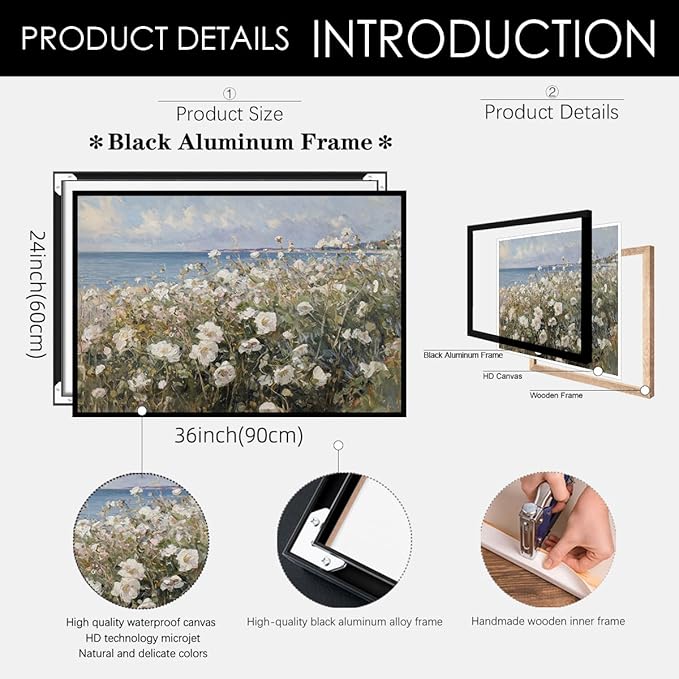 Nature Landscape Wall Art Coastal Wildflower Poster 24X36 inch Black Framed - Image 2