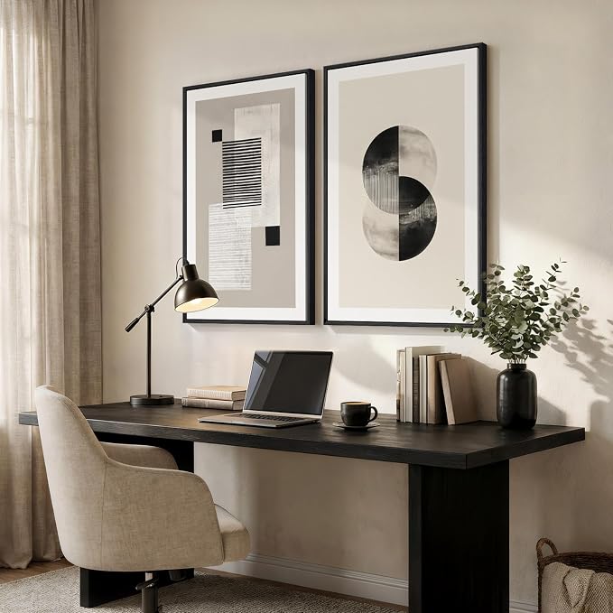 Large Framed Black and White Neutral Abstract Wall Art - Image 2