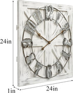 EMAX HOME Large Farmhouse Wall Clock – 24 Inch White Square Rustic Wooden Clock - Image 3