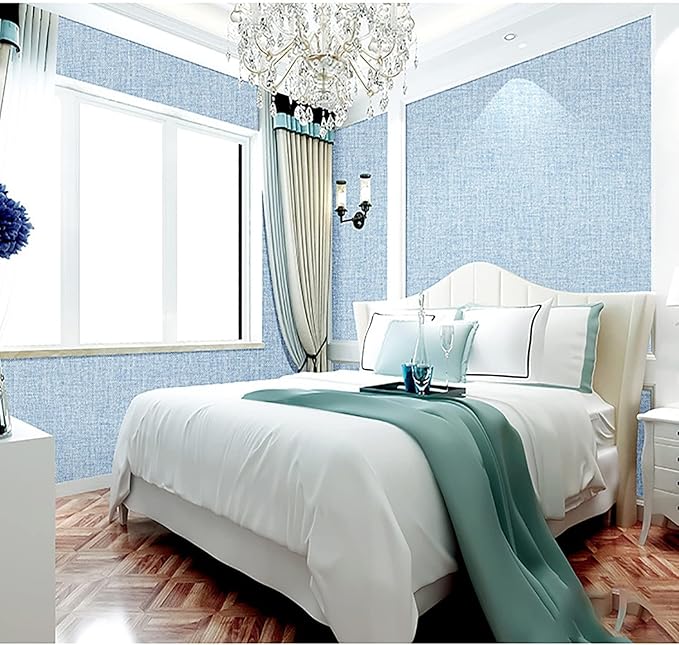 Yancorp Textured Fabric Grasscloth Peel and Stick Wallpaper Blue Contact Paper - Image 5
