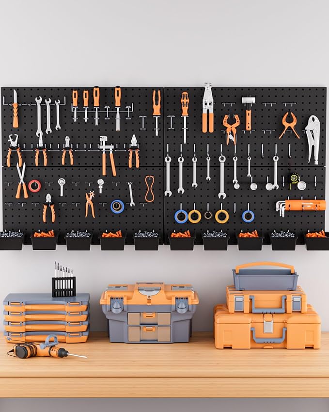 INCLY 158PCS Metal Pegboard Wall Organizer, 48x24 Inch Black Pegboard Panels - Image 7