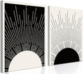 Hwetui Framed Boho Sun Wall Art Set of 2 Black and White Minimalist Sunrise by Hwetui
