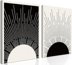 Hwetui Framed Boho Sun Wall Art Set of 2 Black and White Minimalist Sunrise by Hwetui