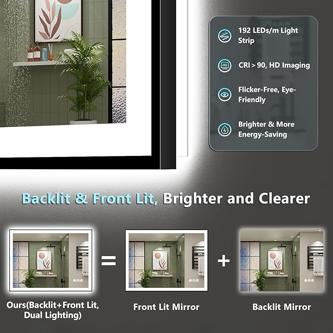 48x40 Black Framed LED Bathroom Mirror - Image 4