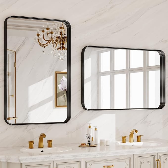 32x40 Inch Metal Black Framed Bathroom Mirror - Image 8