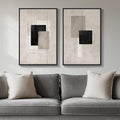 Framed Neutral Abstract Wall Art Set of 2, Minimalist Block Lines Pictures by Cuspin