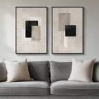 Framed Neutral Abstract Wall Art Set of 2, Minimalist Block Lines Pictures by Cuspin