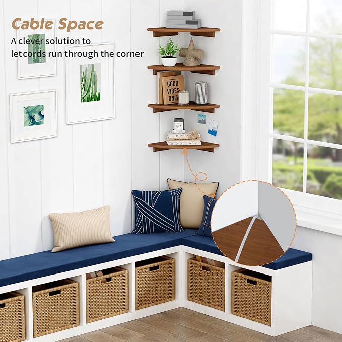 Forbena Corner Bookshelf Wall Mounted Set of 4, Wooden Floating Book Shelves - Image 5