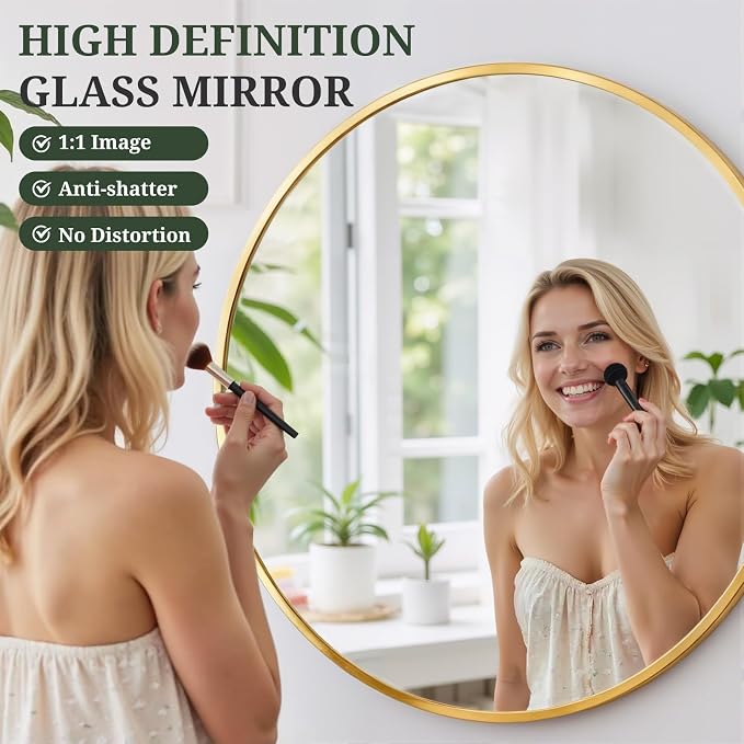 Round Wall Mirror 24 Inch Gold Vanity Mirror - Image 3