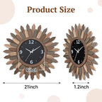 Honiway Large Wall Clock Battery Operated 21 in Rustic Wood Boho Sunburst - Image 2