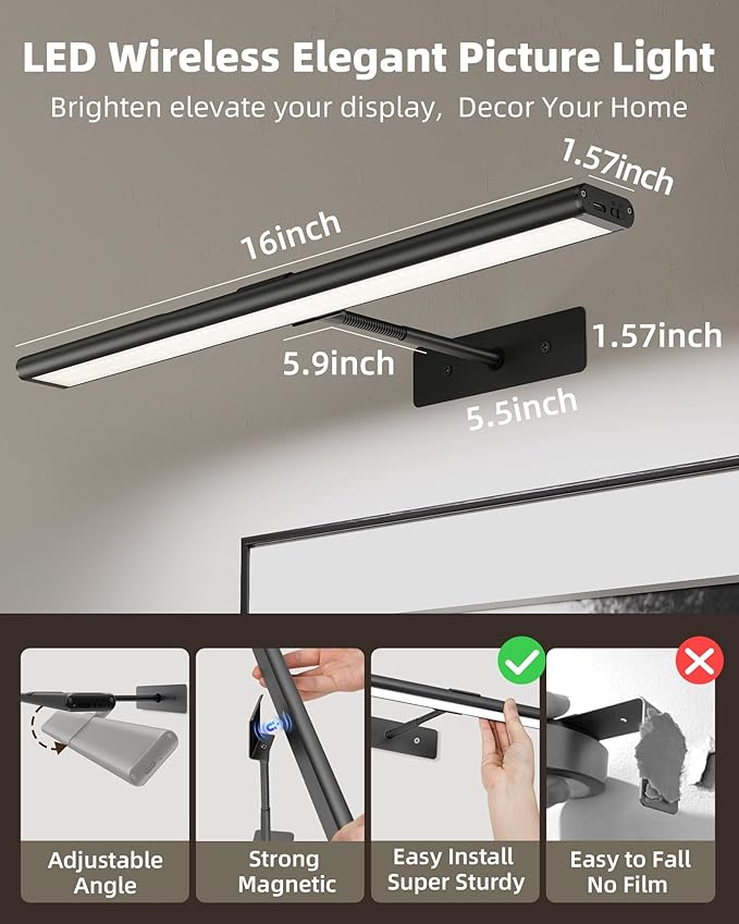 EZVALO Picture Light for Wall, 4800mAh Rechargeable Wireless Remote Battery - Image 5