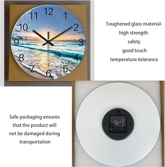 Blue Beach Wall Clock for Kitchen 14 Inch Round Coastal Clocks for Walls Analog - Image 6