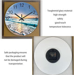 Blue Coastal Wall Clocks Battery Operated 16 Inch Glass Wall Clock Silent Beach - Image 6