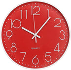 Wall Clock 10 Inch Non-Ticking Silent Modern Simple Style Round Decor Clock Red by BAKBRAND