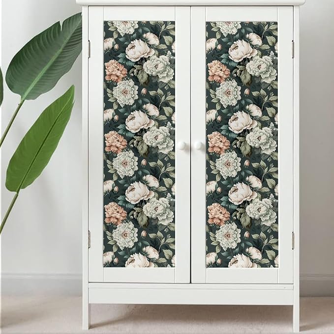 Dark Green White Peonies Vintage Floral Peel and Stick Wallpaper Wall Decor - Image 5