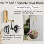2PCS Foldable Gold Wall Hooks, Heavy Duty Zinc Alloy Folding Wall Hooks - Image 6