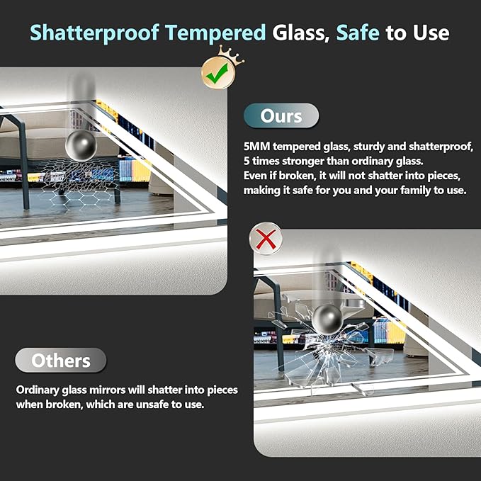40x32 LED Bathroom Mirror with Lights, Backlit and Front Lit Anti-Fog Lighted - Image 7
