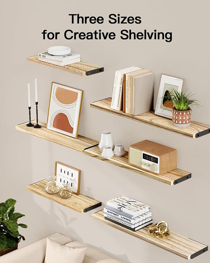 AMADA HOMEFURNISHING Long Wall Shelves, Rustic Farmhouse Style, Wood Floating - Image 4