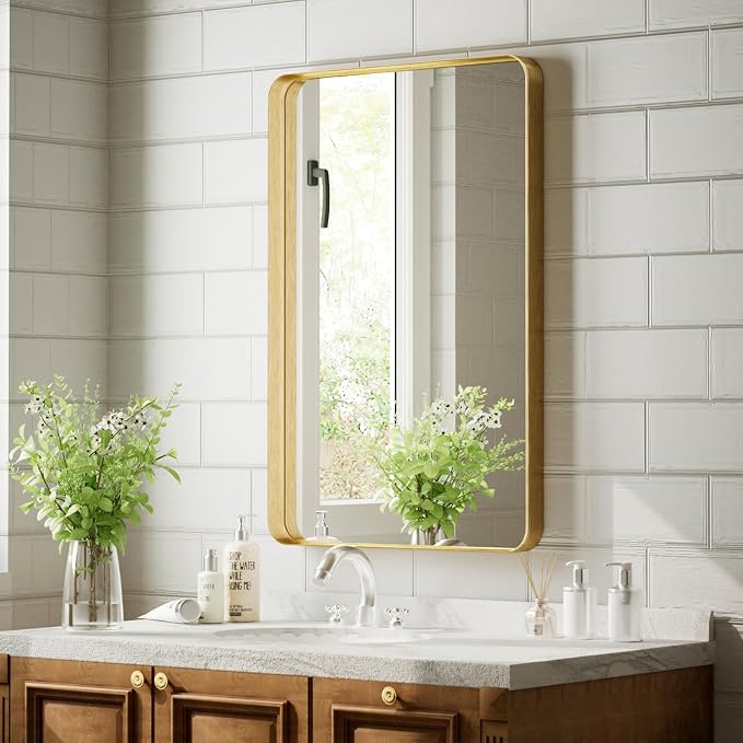 VooBang Bathroom Mirror 24x32 inch, Modern Round Corner Bathroom Vanity Mirror - Image 9