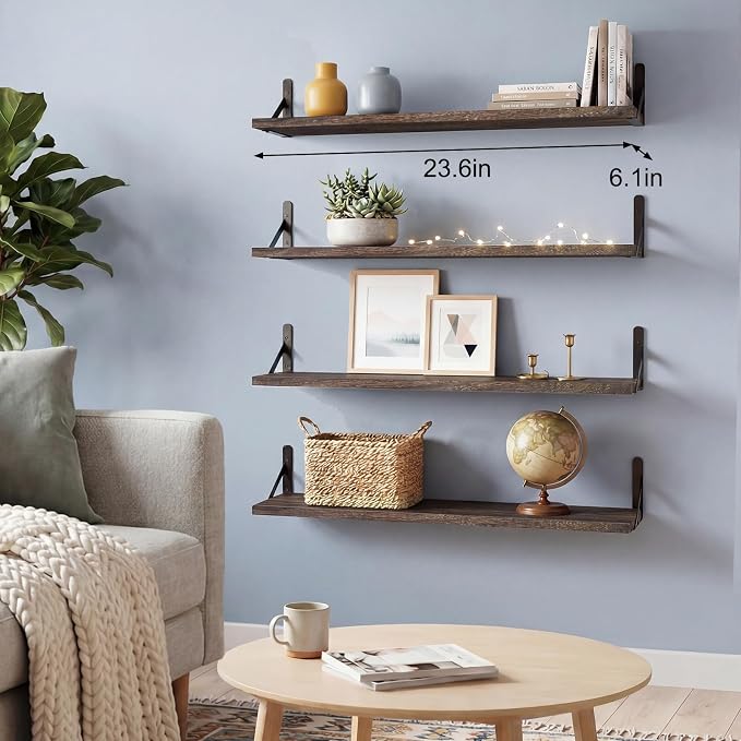 YGEOMER Floating Shelves for Wall, 23in Brown Wall Shelves for Living Room - Image 2